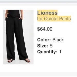 Lioness Black La Quinta Wide-Leg Women's Pants NWOT size small